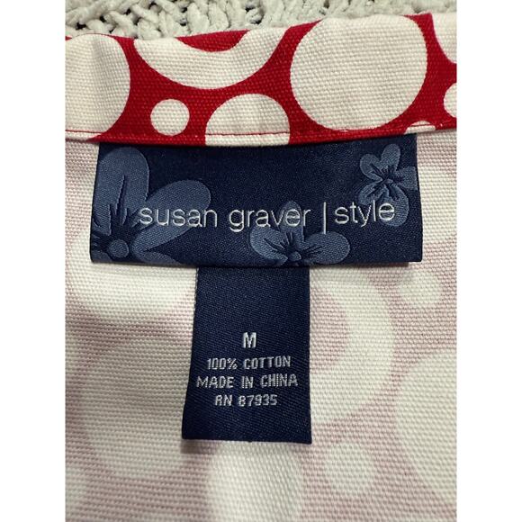 VTG Susan Graver Style Jacket Blazer Cotton Circle Print Womens Medium Red White - Picture 2 of 7